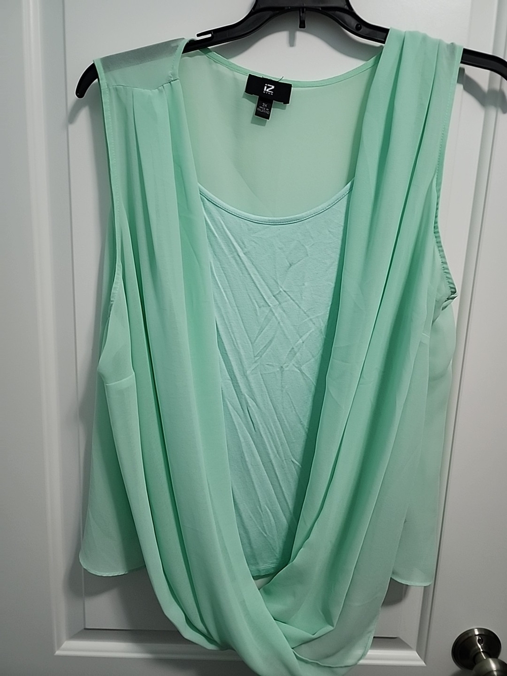 Iz Byer Mint Sleeveless Draped Front Blouse